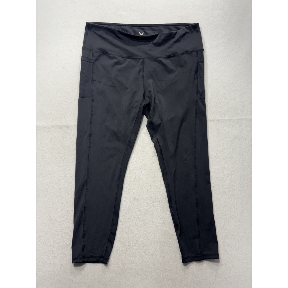 Game Time Leggings Womens 1X Black High Rise 24" Inseam Cropped Pocket Stretch